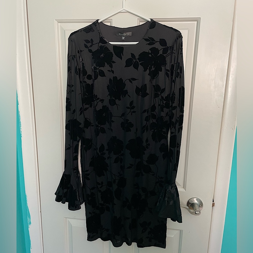 BNWT Shirred Long Sleeve Mini Dress with Velvet Details